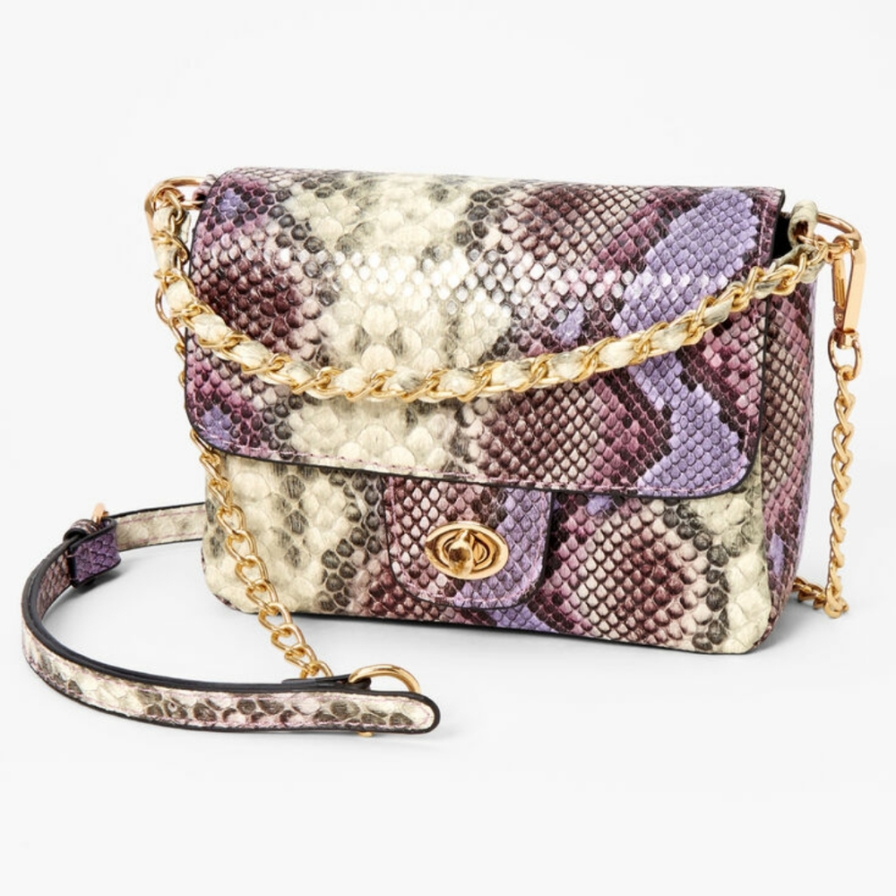 Icing Purple Faux Snakeskin Small Crossbody Purse - Picture 2 of 7